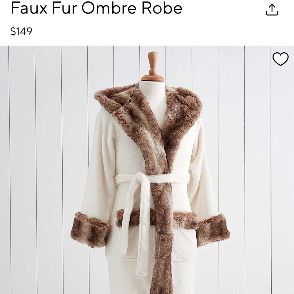 Pottery Barn Ombre Faux Fur Robe - Cream and Brown